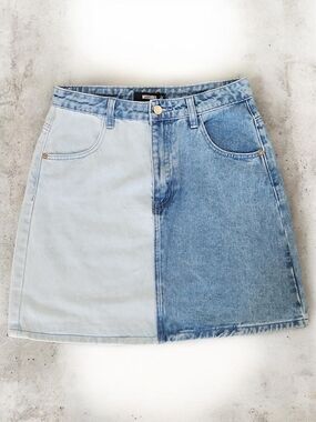 Missguided Two-Tone Blue Denim Mini Skirt